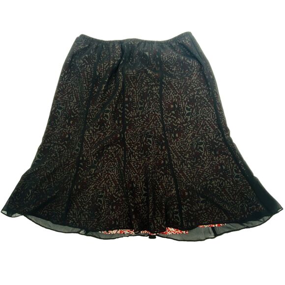 Coldwater Creek Sz L Skirt Sheer Black Overlay Red Office Goth Witchy Pull On - Picture 3 of 6